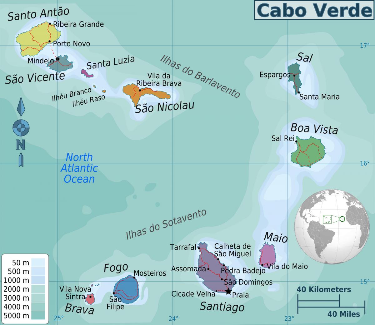 Cabo Verde do mapa de Cabo Verde no mapa (África Ocidental ...